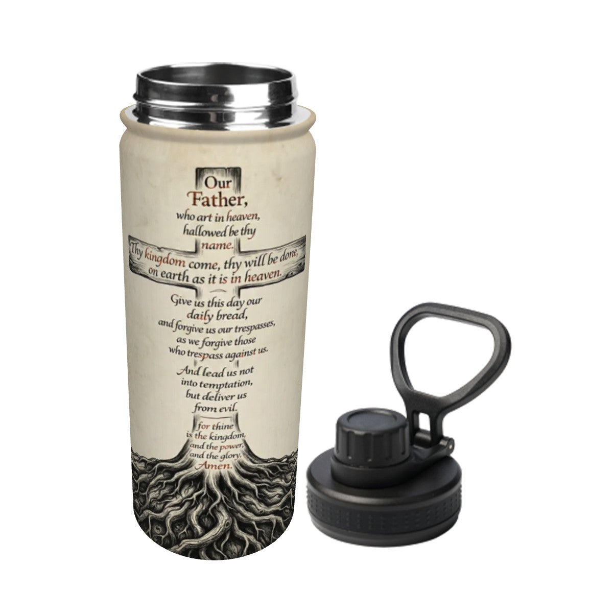 The Lord's Prayer Rooted - 18oz Insulated Water Bottle