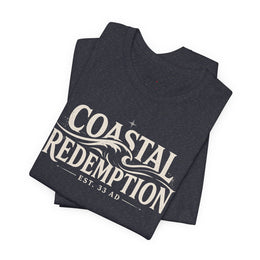 Coastal Faith T-Shirt | Coastal Redemption Est. 33 AD | Nautical Wave Graphic | Signature Line | Veteran-Owned | Liberty & Victory Co.