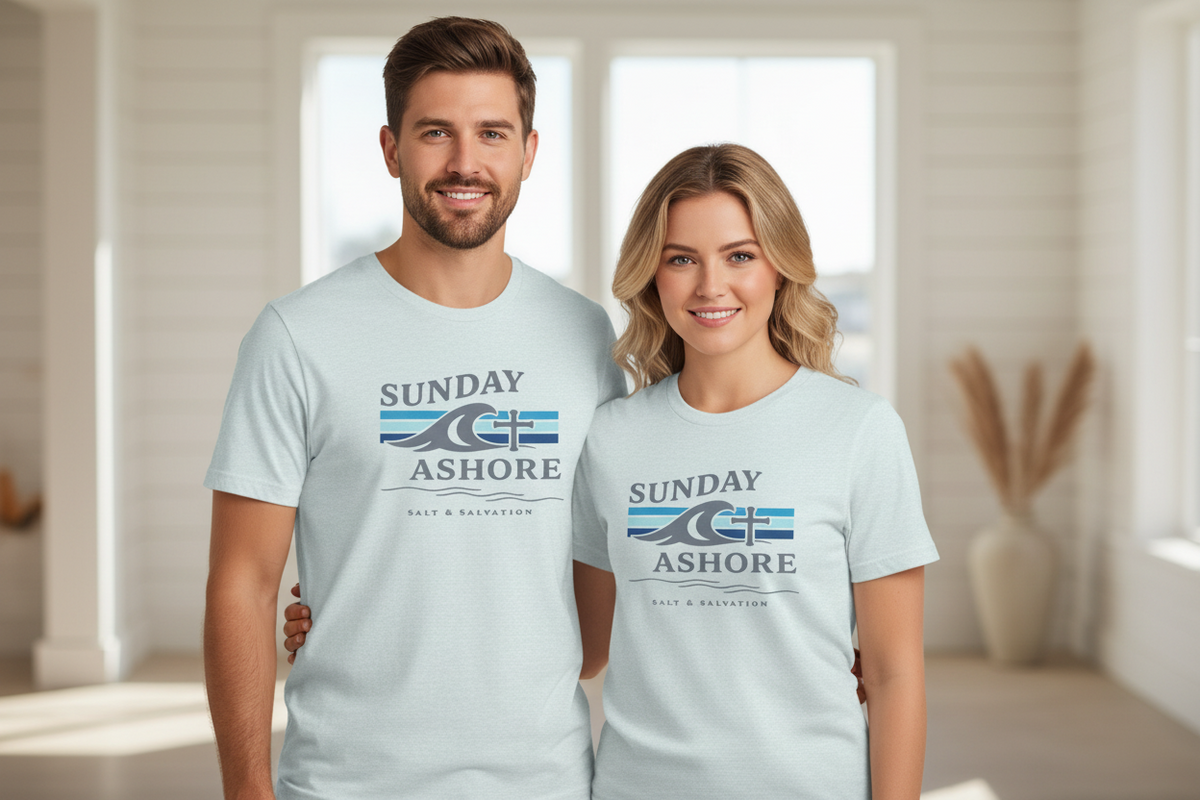 Sunday Ashore Tee - Coastal Surf Wave Graphic T-Shirt