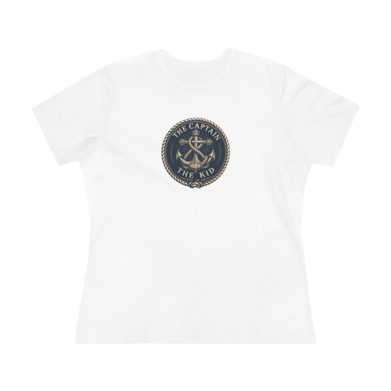 Nautical 'The Captain' Women's Cotton Tee – Vintage Anchor Sunset Graphic