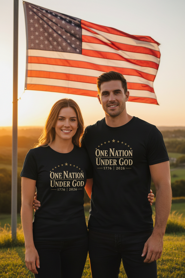 Patriotic T-Shirt | One Nation Under God 1776 Founders Line | Liberty-In-One | Liberty & Victory
