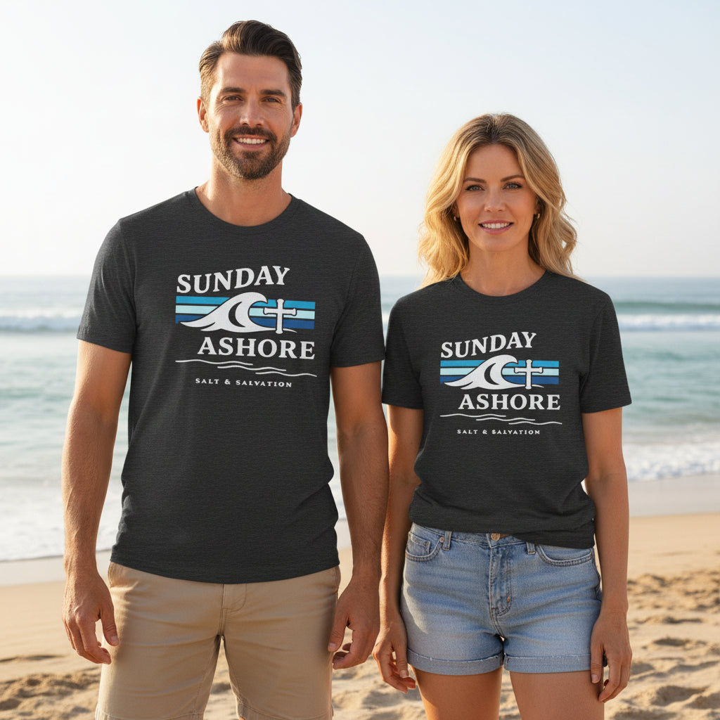 Sunday Ashore Beach Tee | Coastal Surf Faith T-Shirt