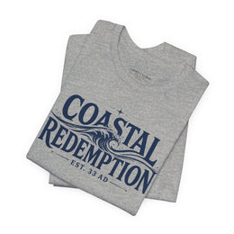 Coastal Faith T-Shirt | Coastal Redemption Est. 33 AD | Nautical Wave Graphic | Signature Line | Veteran-Owned | Liberty & Victory Co.