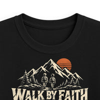 Mountain Faith| Walk by Faith — Two Brothers Youth T-Shirt 2 Corinthians 5:7 Mountain Graphic | Veteran-Owned Small Business | Liberty & Victory Co.