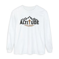 Mountain Faith | Altitude Est. 33 AD — Heritage Garment-Dyed Long Sleeve Mountain Cross Graphic | Veteran-Owned Small Business | Liberty & Victory Co.