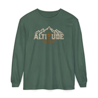 Mountain Faith | Altitude Est. 33 AD — Heritage Garment-Dyed Long Sleeve Mountain Cross Graphic | Veteran-Owned Small Business | Liberty & Victory Co.