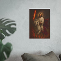 Jesus on a White Horse Poster — Fiery Sword Religious Art Print (Satin/Matte)