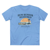 Christian Coastal T-Shirt | Rum Runner Redeemed Pastel Sunset Cross Salt & Salvation Boat Graphic Tee | Liberty & Victory