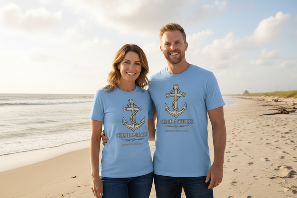 Christian Coastal T-Shirt | Come Ashore Antique Anchor Rope Nautical Faith Tee | Salt & Salvation | Liberty & Victory