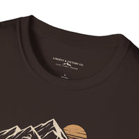 Christian | Walk by Faith — T-Shirt 2 Corinthians 5:7 Mountain Hiker Graphic | Veteran-Owned Small Business | Liberty & Victory Co.