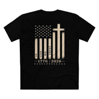 Patriotic Christian T-Shirt | 1776–2026 One Nation In God We Trust Flag | Signature Line | Liberty & Victory Co.