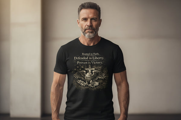 Christian Patriotic T-Shirt | Rooted in Faith Eagle Tee | Designed & Delivered in the USA | Liberty & Victory