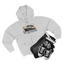 Coastal Faith Zip Hoodie | Salt & Salvation "Not Luck" Boat Graphic Full-Zip | Veteran-Owned | Liberty & Victory Co.