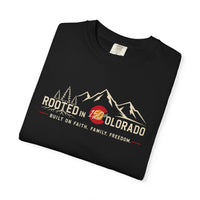 Mountain Faith | Rooted in Colorado — T-Shirt Colorado 150 × Faith. Family. Freedom. | Veteran-Owned Small Business | Liberty & Victory Co.