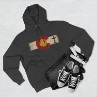 Christian Hoodie | Rooted in Faith | Colorado Flag | Distressed Three-Panel State Logo | Wonder & Wander | Signature Line | Veteran-Owned | Liberty & Victory Co.