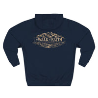 Christian | Walk by Faith — Front + Back Hoodie 2 Cor 5:7 Mountain Scripture Pullover | Veteran-Owned Small Business | Liberty & Victory Co.