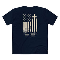 Cross American Flag 1776-2026 Front Back Vintage T-Shirt
