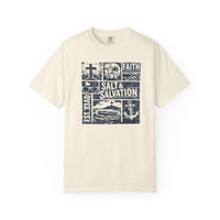 Christian Beach T-Shirt | Salt & Salvation Coastal Block Print Garment-Dyed Tee | Salt & Salvation | Liberty & Victory