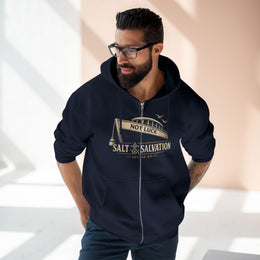 Coastal Faith Zip Hoodie | Salt & Salvation "Not Luck" Boat Graphic Full-Zip | Veteran-Owned | Liberty & Victory Co.