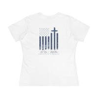 Christian Patriotic Women's T-Shirt | One Nation 1776–2026 Flag & Cross Anniversary Tee | Veteran-Owned | Liberty & Victory Co.