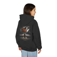 Christian | Stand Firm — Non Nobis Sed Deo Youth Hoodie Front + Back | Veteran-Owned Small Business | Liberty & Victory Co.
