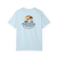 Christian Beach T-Shirt | Salt & Salvation Parrotheads Retro Palm Sunset Garment-Dyed Tee | Liberty & Victory