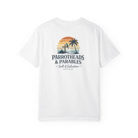 Christian Beach T-Shirt | Salt & Salvation Parrotheads Retro Palm Sunset Garment-Dyed Tee | Liberty & Victory