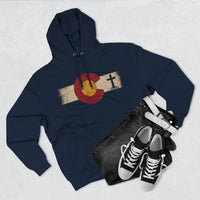 Christian Hoodie | Rooted in Faith | Colorado Flag | Distressed Three-Panel State Logo | Wonder & Wander | Signature Line | Veteran-Owned | Liberty & Victory Co.