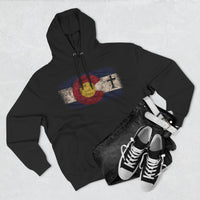Colorado Flag Hoodie with Rooted Cross – Distressed Three-Panel Fleece Pullover