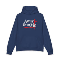Christian | Away from Me — Faith Graphic Hoodie Cross Mt. 4:10 | Veteran-Owned Small Business | Liberty & Victory Co.