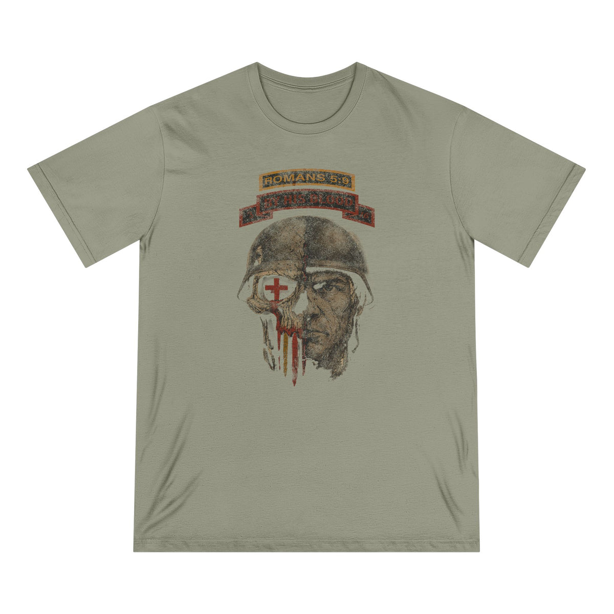 Through Him Elite Romans 5:9 Warrior T-Shirt