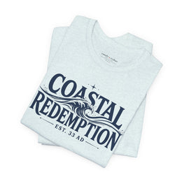 Coastal Faith T-Shirt | Coastal Redemption Est. 33 AD | Nautical Wave Graphic | Signature Line | Veteran-Owned | Liberty & Victory Co.