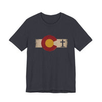 Christian T-Shirt | Colorado Flag Cross | Faith & State Graphic Tee | 1776 Founders Line | Veteran-Owned | Liberty & Victory Co.