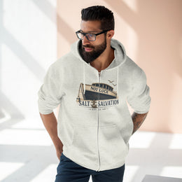 Coastal Faith Zip Hoodie | Salt & Salvation "Not Luck" Boat Graphic Full-Zip | Veteran-Owned | Liberty & Victory Co.