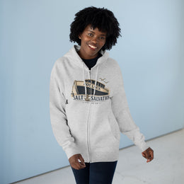 Coastal Faith Zip Hoodie | Salt & Salvation "Not Luck" Boat Graphic Full-Zip | Veteran-Owned | Liberty & Victory Co.