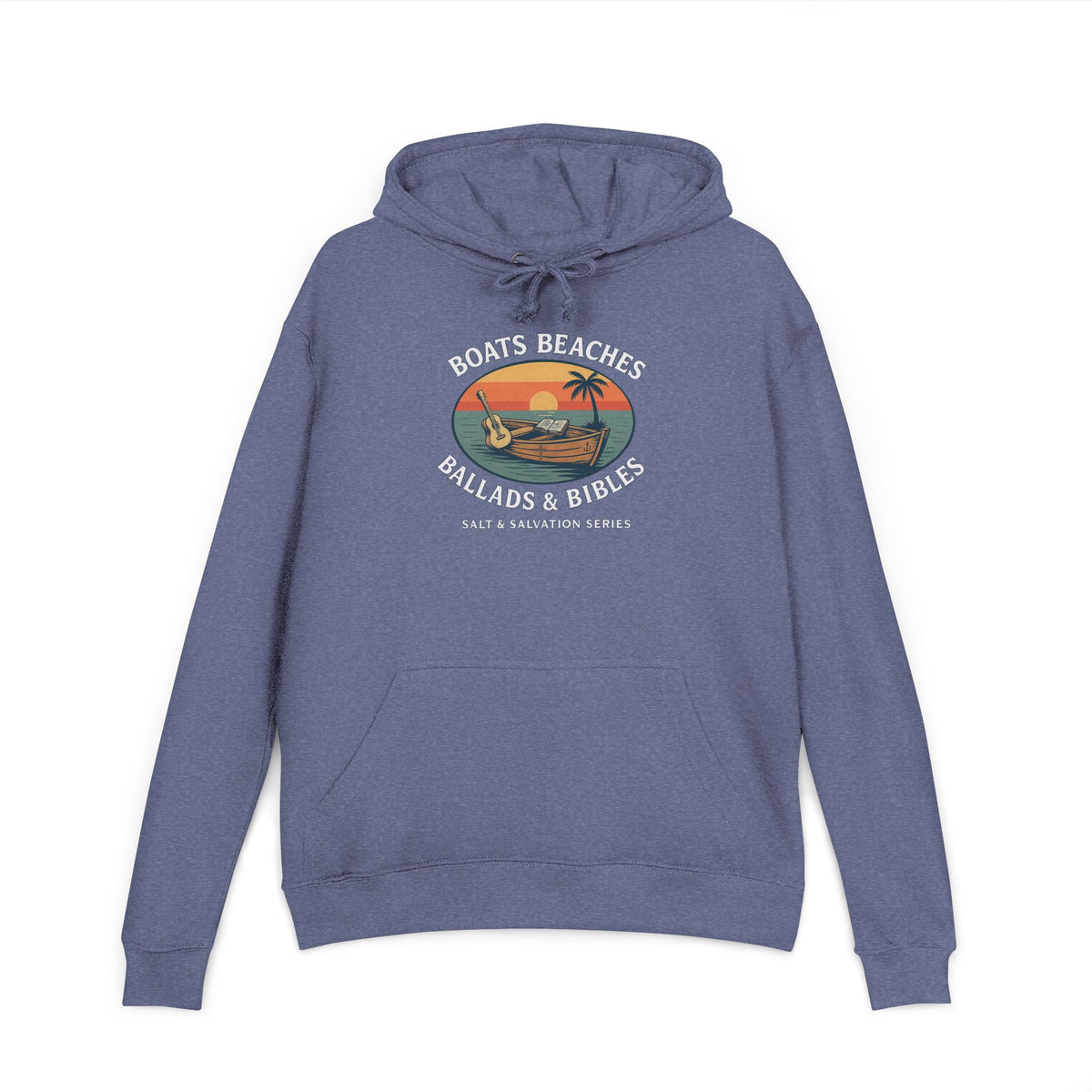 Hoodie - "Boats Beaches Ballads & Bibles" Retro Coastal Pullover