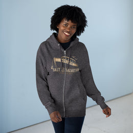 Coastal Faith Zip Hoodie | Salt & Salvation "Not Luck" Boat Graphic Full-Zip | Veteran-Owned | Liberty & Victory Co.