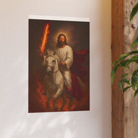 Jesus on a White Horse Poster — Fiery Sword Religious Art Print (Satin/Matte)