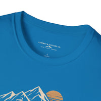 Christian | Walk by Faith — T-Shirt 2 Corinthians 5:7 Mountain Hiker Graphic | Veteran-Owned Small Business | Liberty & Victory Co.