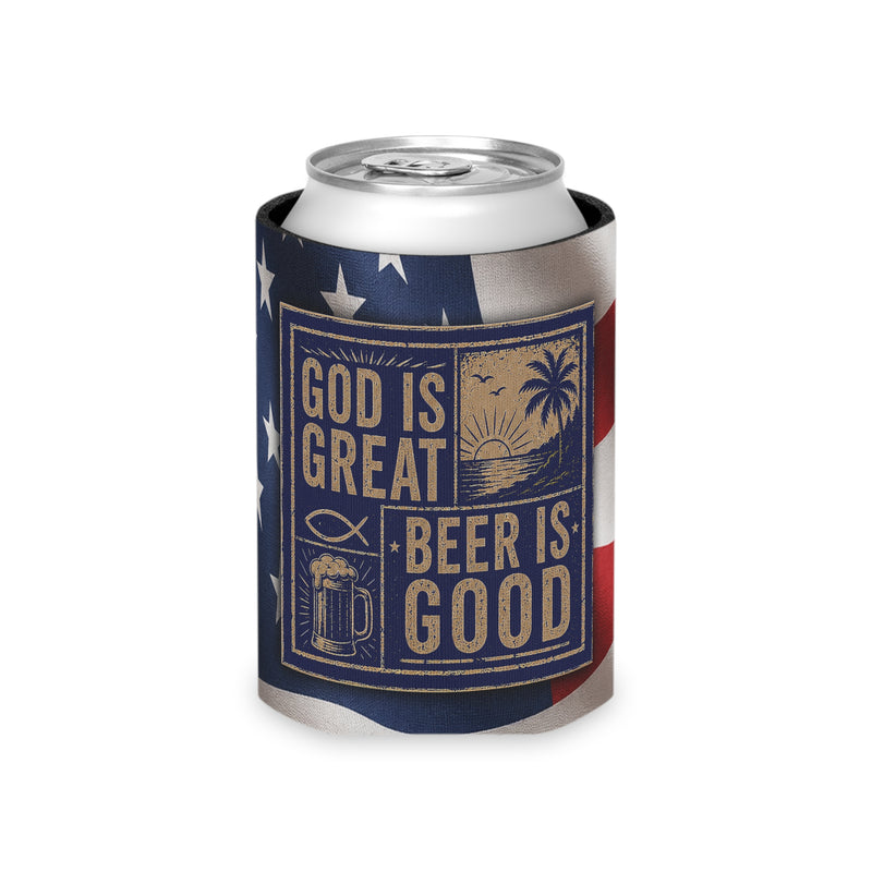 Patriotic Can Cooler | God Is Great Beer Is Good People Are Crazy | America 250 | Liberty & Victory