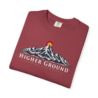 Mountain Faith | Higher Ground — T-Shirt | Colorado Flag Sunset Graphic | Veteran-Owned Small Business | Liberty & Victory Co.