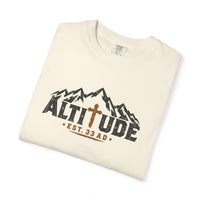 Mountain Faith | Altitude Est. 33 AD — Heritage Garment-Dyed T-Shirt Mountain Cross Graphic | Veteran-Owned Small Business | Liberty & Victory Co.