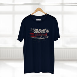 Salt & Salvation Patriotic T-Shirt | One Nation Under God × Coastal Redemption | Family Faith Freedom | Signature Line | Veteran-Owned | Liberty & Victory Co.