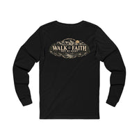 Mountain Faith| Walk by Faith — Long-Sleeve T-Shirt Front + Back Mountain Graphic | Veteran-Owned Small Business | Liberty & Victory Co.