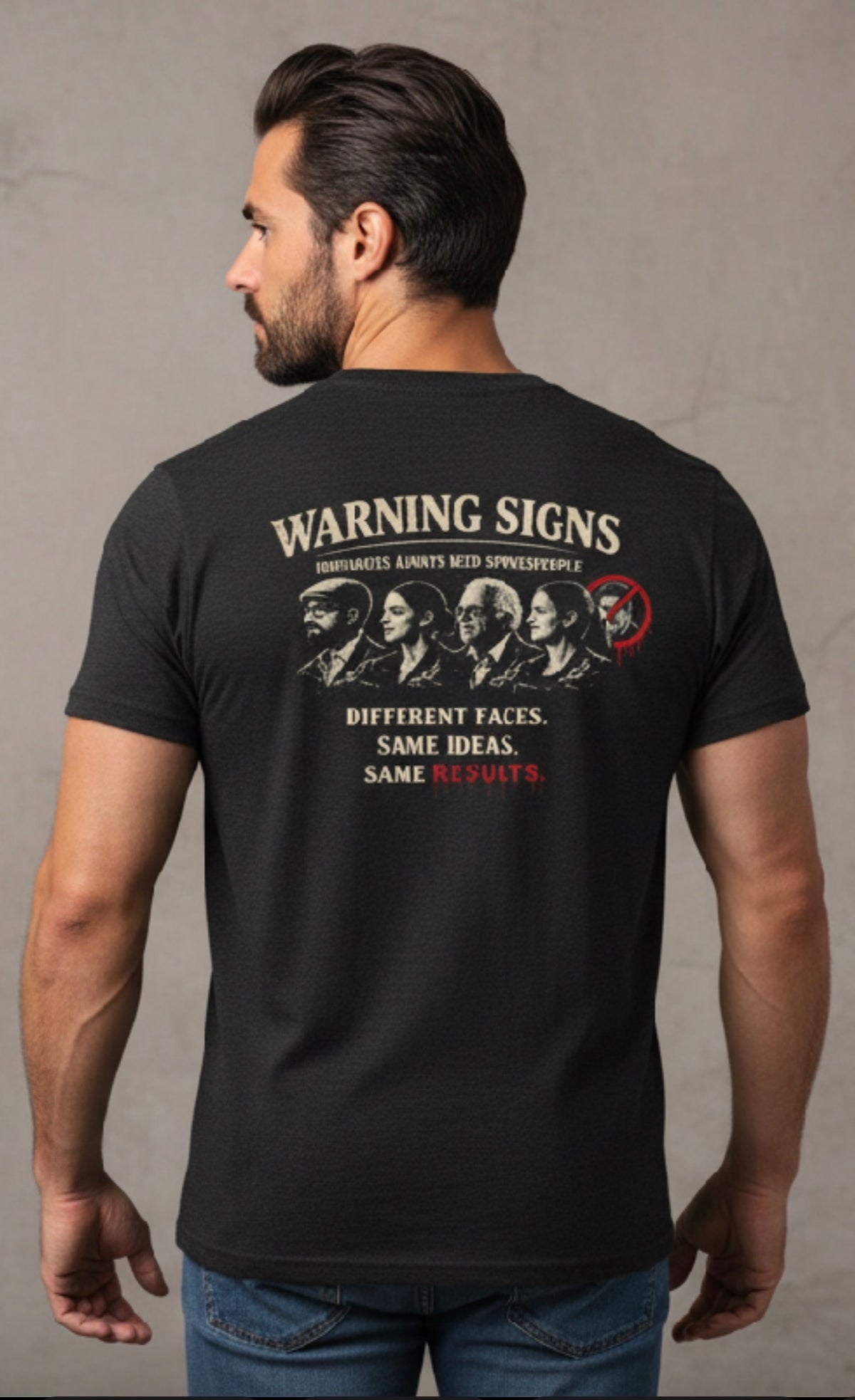 FAFO Downfall of Collectivism  — "Warning Signs" Political Satire Tee (Different Faces, Same Ideas)