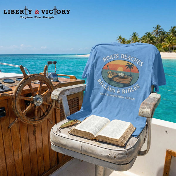 Boats Beaches Ballads & Bibles Tee | Coastal Faith Shirt