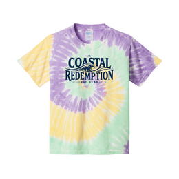 Coastal Faith Kids T-Shirt | Coastal Redemption Est. 33 AD | Youth Tie-Dye Wave Graphic | Signature Line | Liberty & Victory Co.