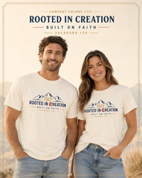 Christian T-Shirt | Rooted in Creation | Built on Faith | Mountain + Sun | Colorado 150th | Wonder & Wander | Signature Line | Veteran-Owned | Liberty & Victory Co.
