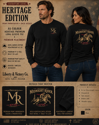 Patriotic Heritage LS T-Shirt | Midnight Rider Original MR Monogram & Heritage Back | Signature Line | Veteran-Owned | Liberty & Victory Co.