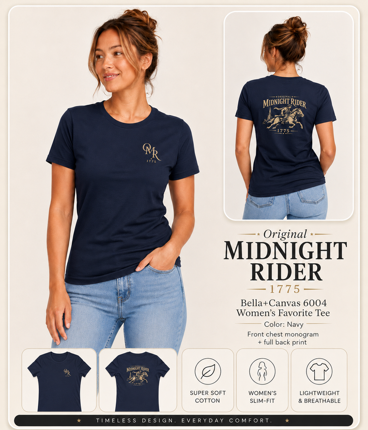 Women's Patriotic T-Shirt | Midnight Rider Heritage OMR Design | Veteran-Owned | Liberty & Victory Co.
